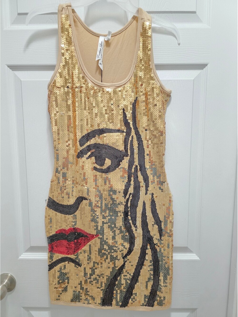 Cristina Love Beige Sequin Mini Dress XL